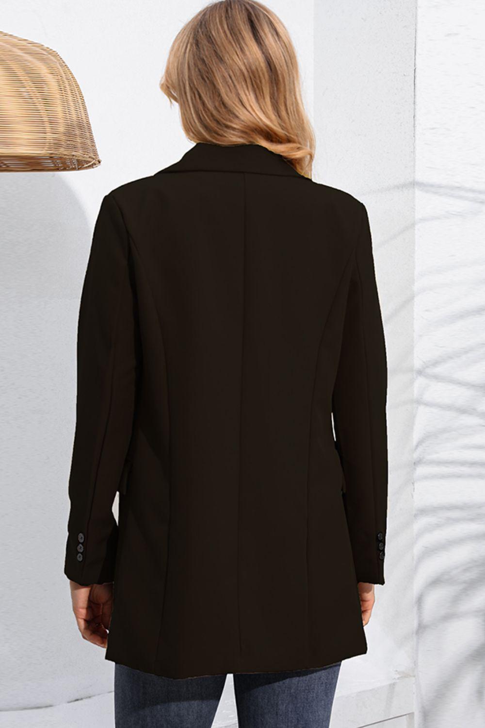 Lapel Neck Long Sleeve Blazer with Pockets BLUE ZONE PLANET