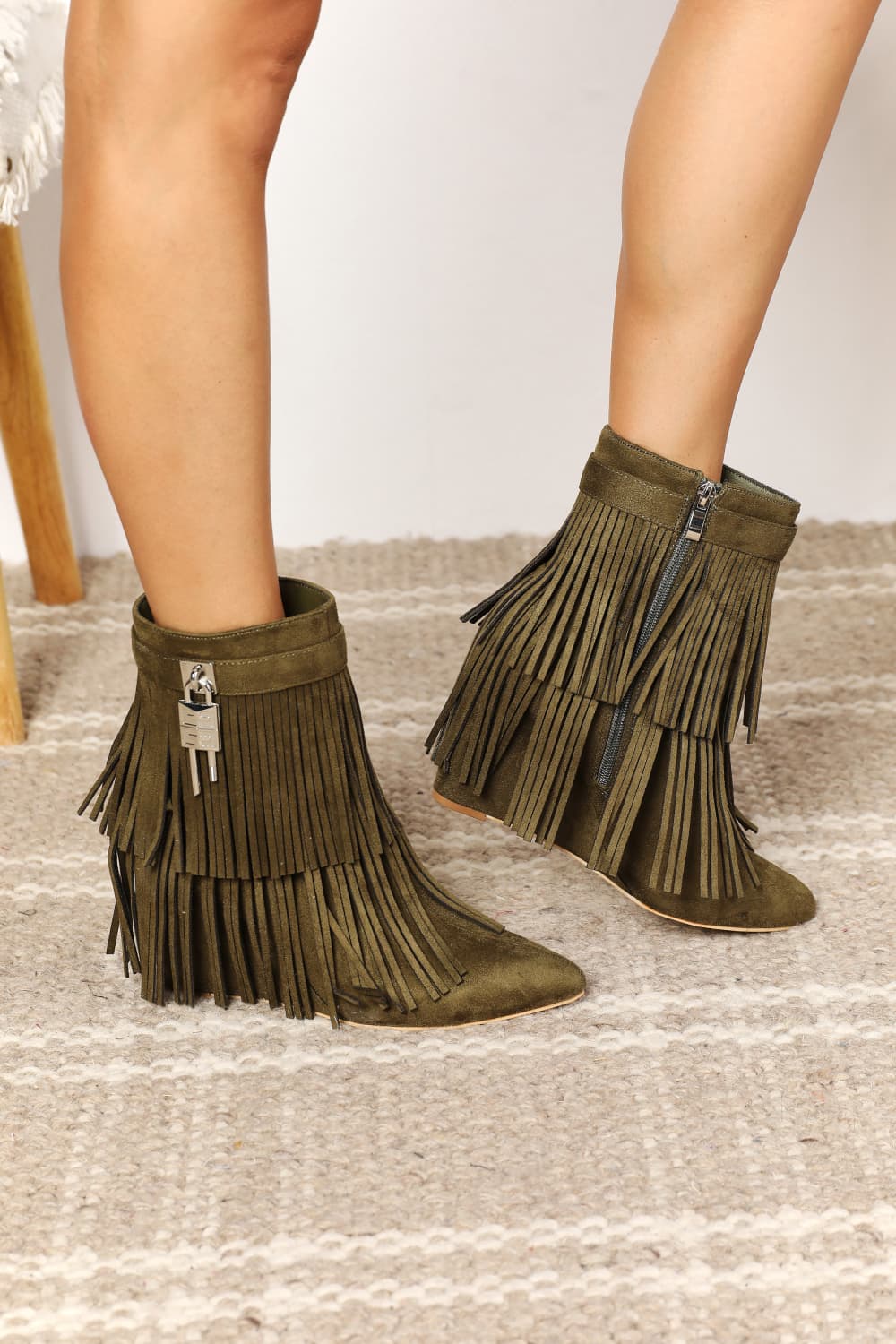 Legend Women's Tassel Wedge Heel Ankle Booties BLUE ZONE PLANET