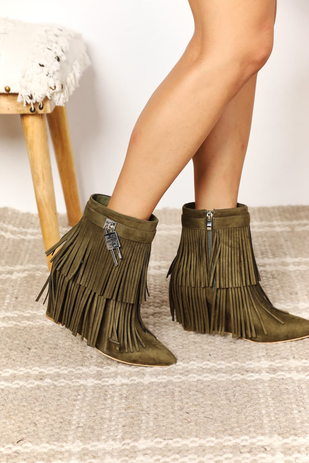 Legend Women's Tassel Wedge Heel Ankle Booties BLUE ZONE PLANET