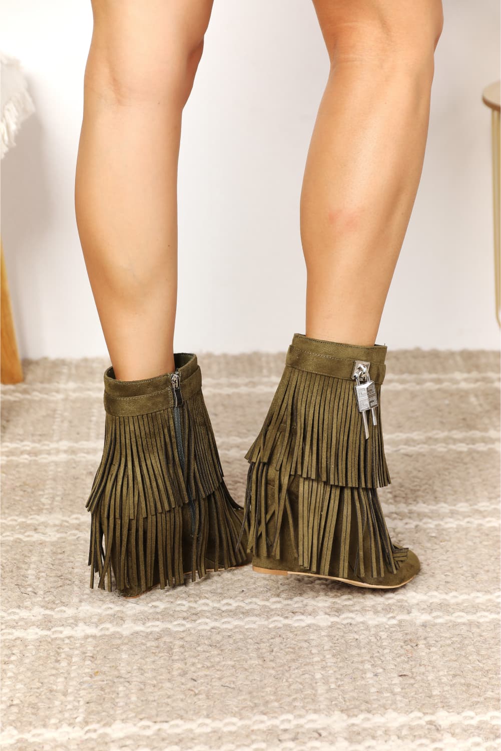 Legend Women's Tassel Wedge Heel Ankle Booties BLUE ZONE PLANET