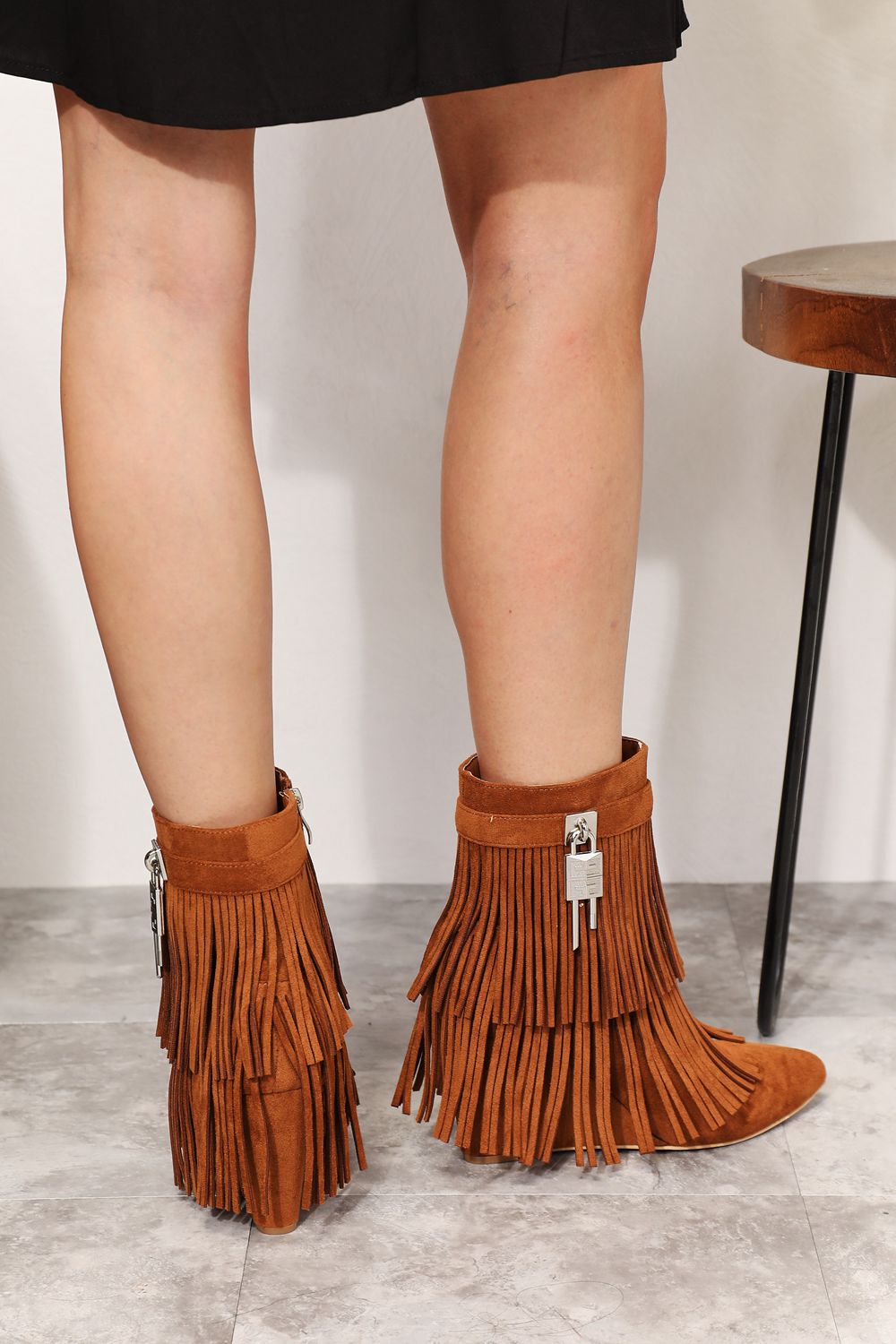 Legend Women's Tassel Wedge Heel Ankle Booties BLUE ZONE PLANET