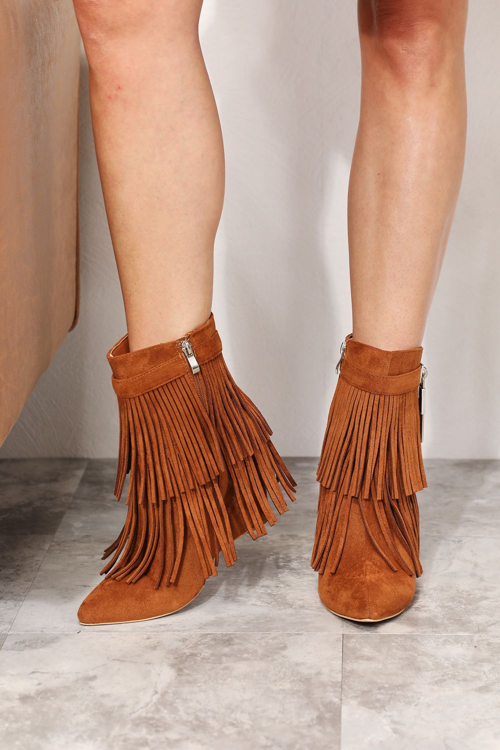 Legend Women's Tassel Wedge Heel Ankle Booties BLUE ZONE PLANET