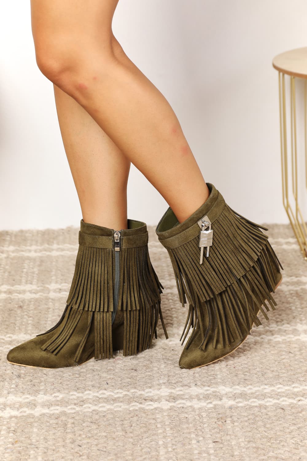 Legend Women's Tassel Wedge Heel Ankle Booties BLUE ZONE PLANET