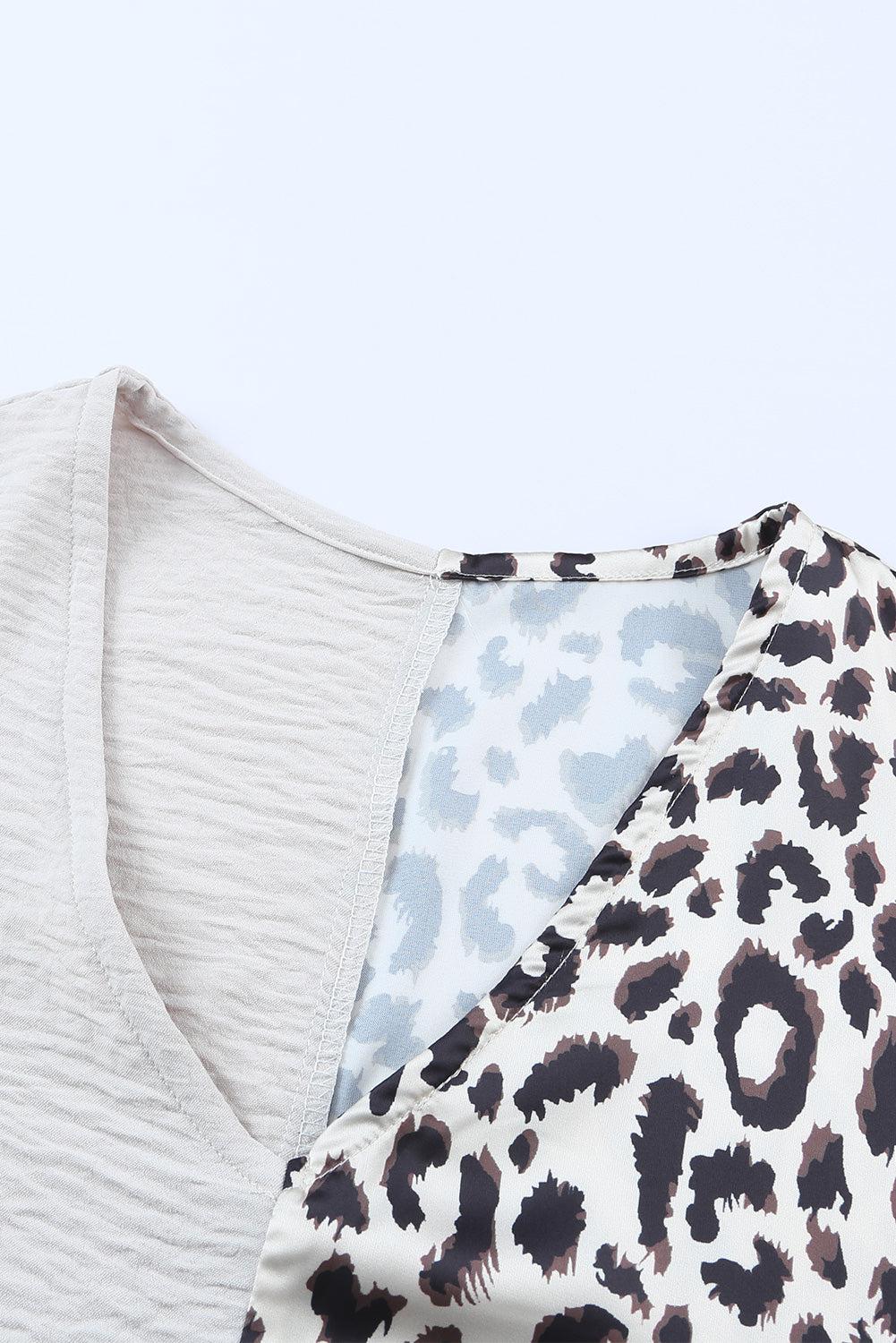 Leopard Color Block V-Neck Blouse BLUE ZONE PLANET