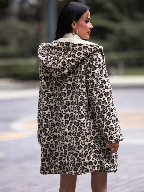 Leopard Print Hooded Teddy Coat BLUE ZONE PLANET