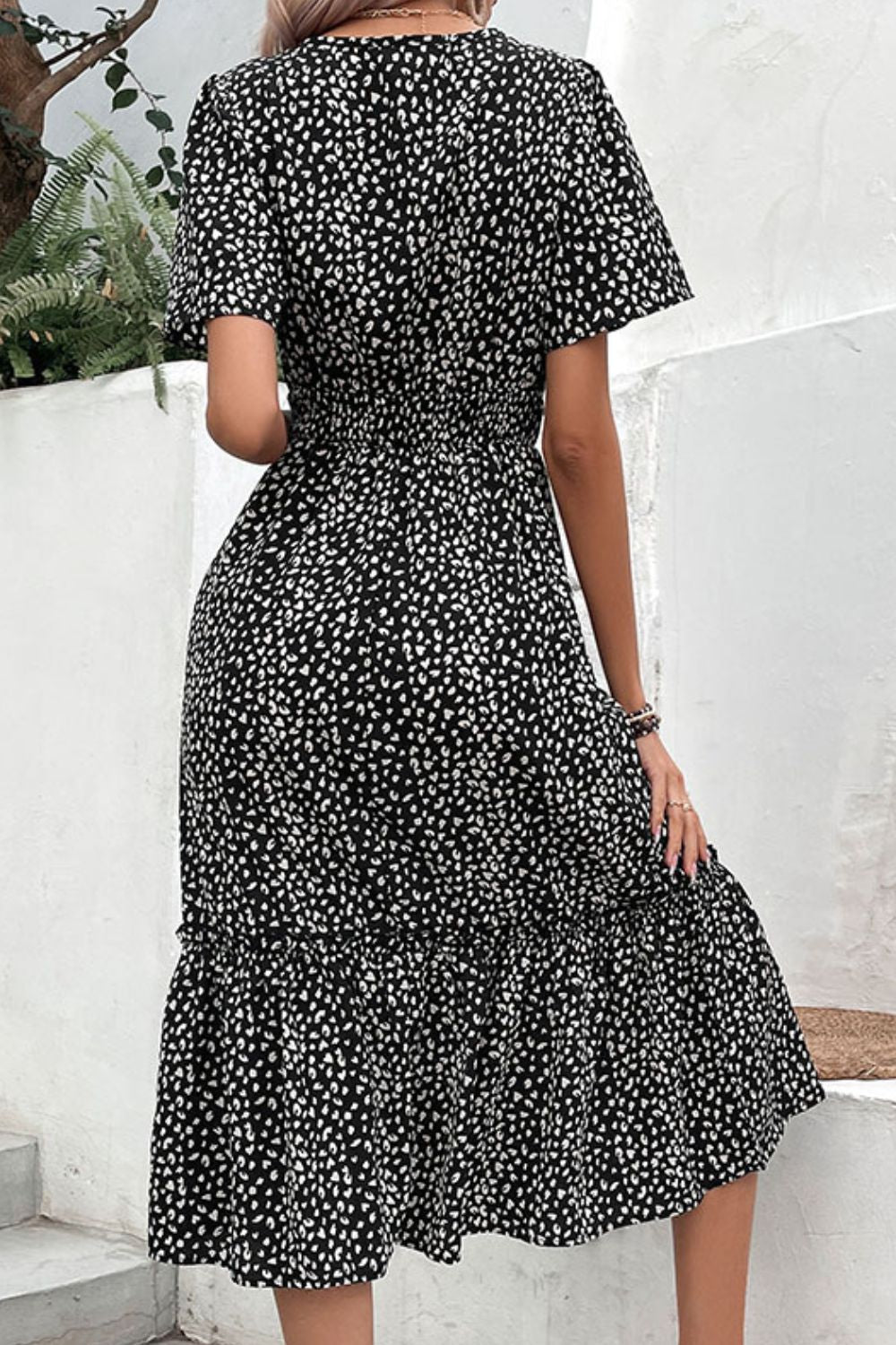 Leopard Print Short Sleeve Midi Dress BLUE ZONE PLANET