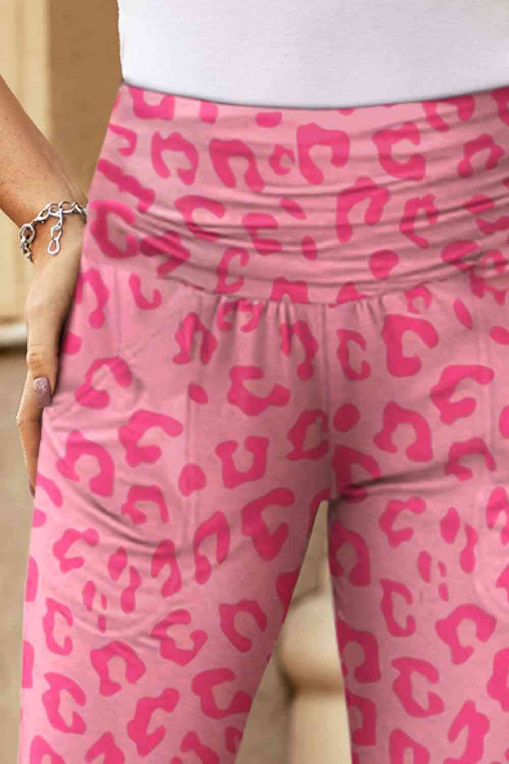 Leopard Print Wide Waistband Skinny Pants BLUE ZONE PLANET