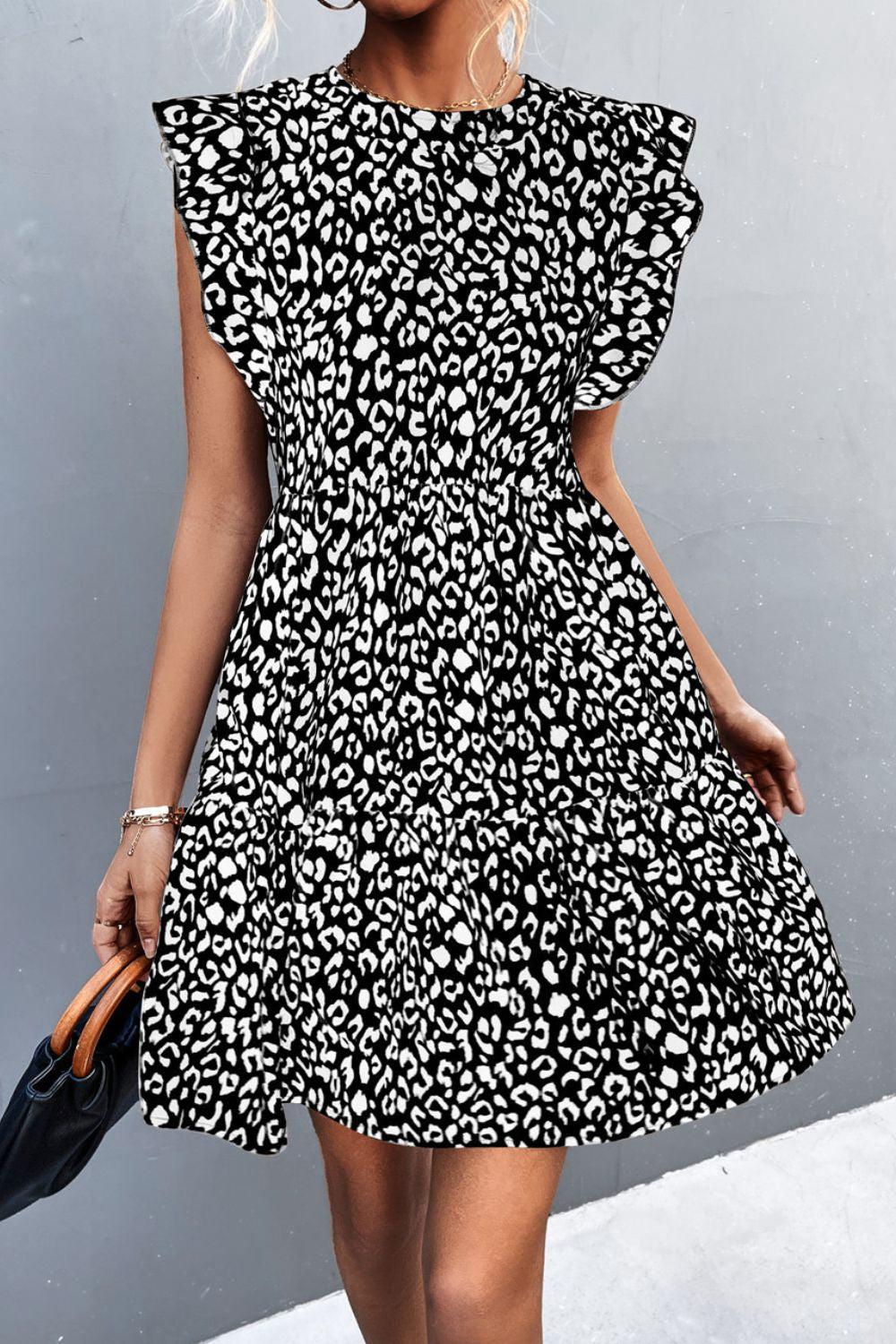 Leopard Round Neck Mini Dress BLUE ZONE PLANET