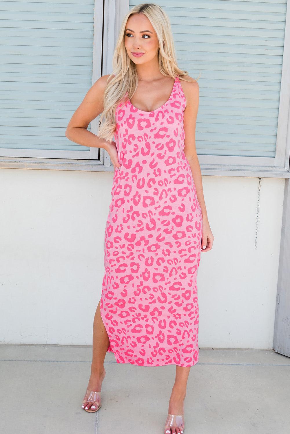 Leopard Sleeveless Slit Midi Dress BLUE ZONE PLANET
