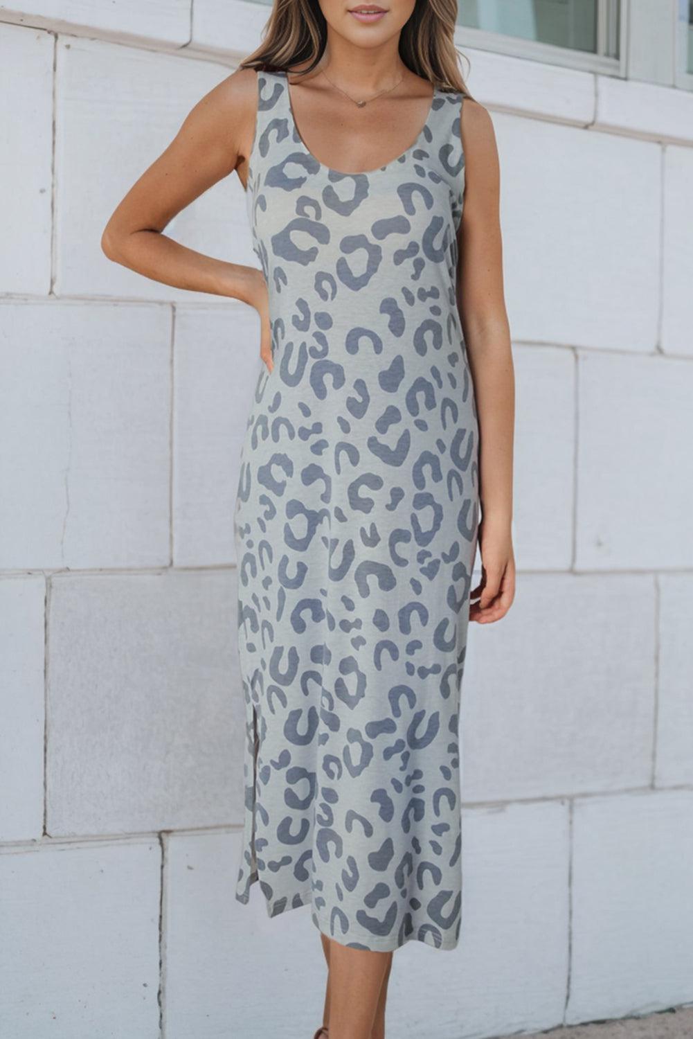Leopard Sleeveless Slit Midi Dress BLUE ZONE PLANET