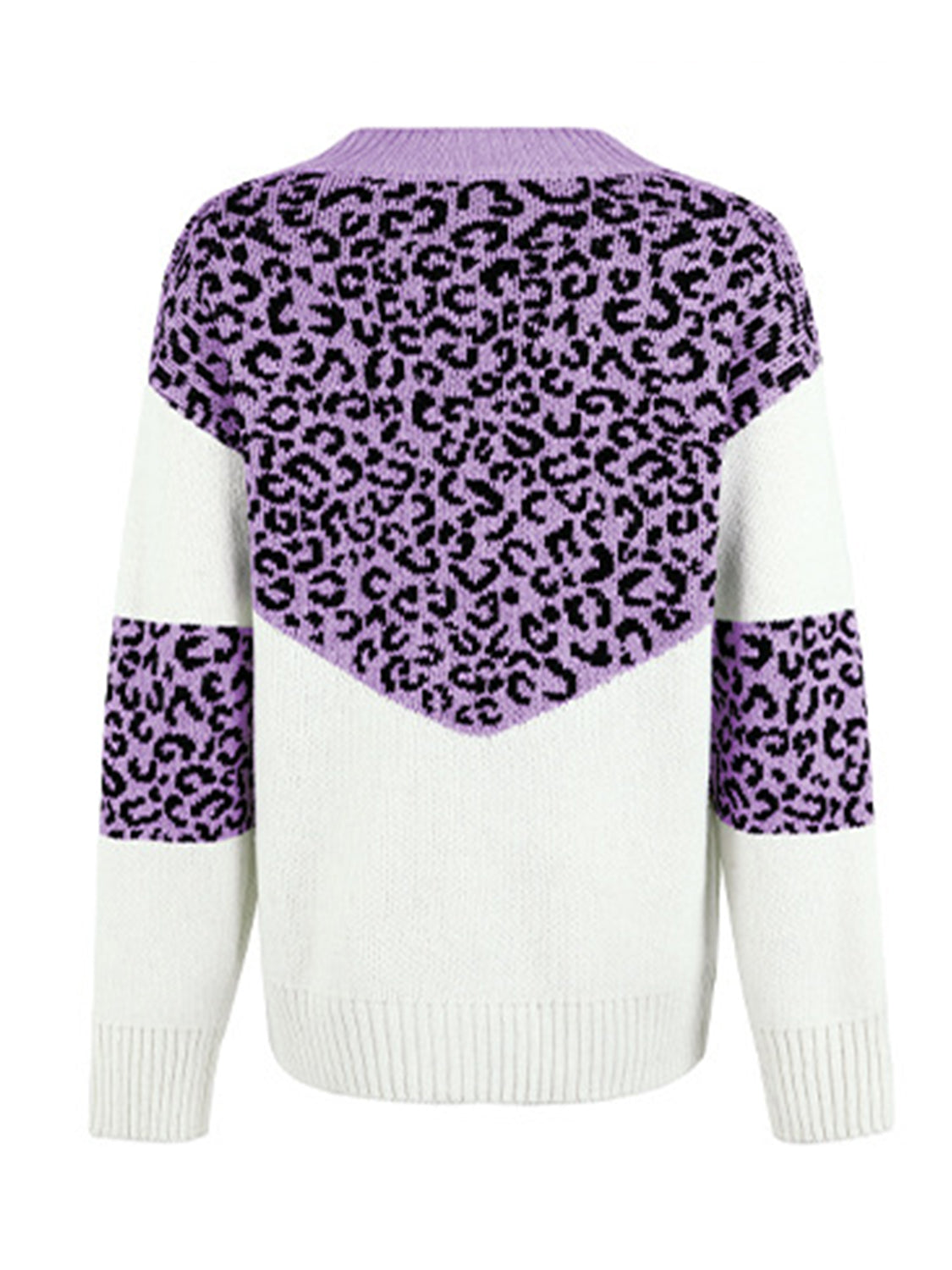 Leopard V-Neck Dropped Shoulder Sweater BLUE ZONE PLANET