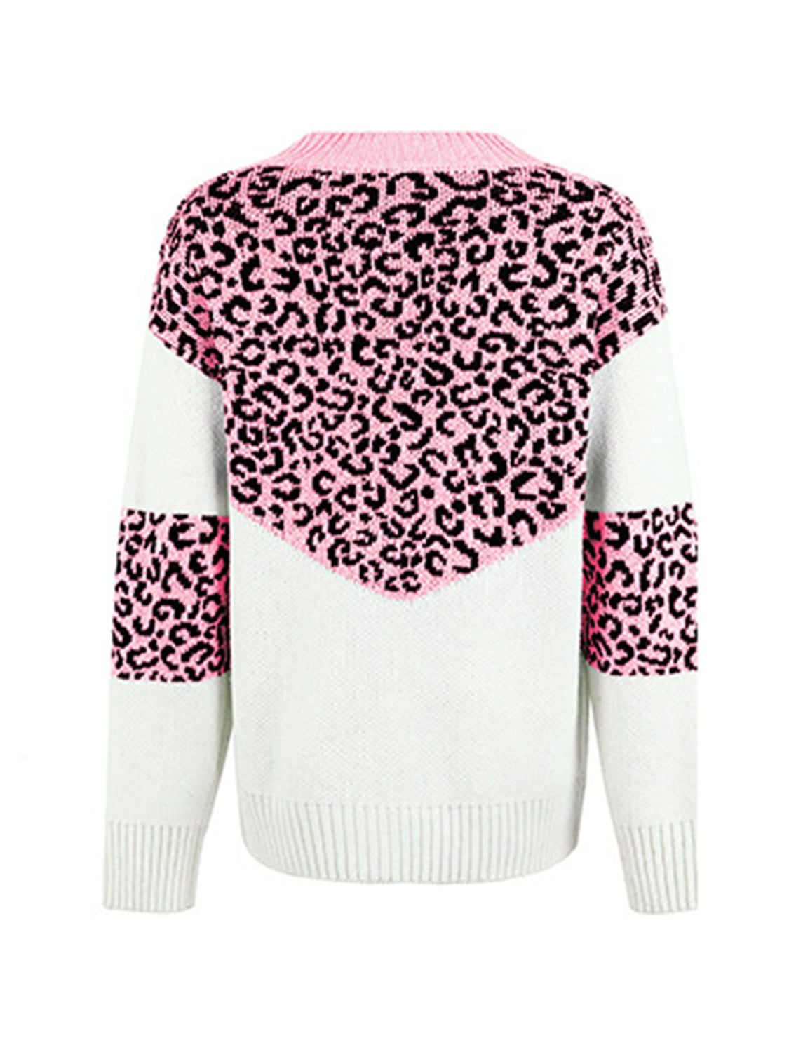 Leopard V-Neck Dropped Shoulder Sweater BLUE ZONE PLANET