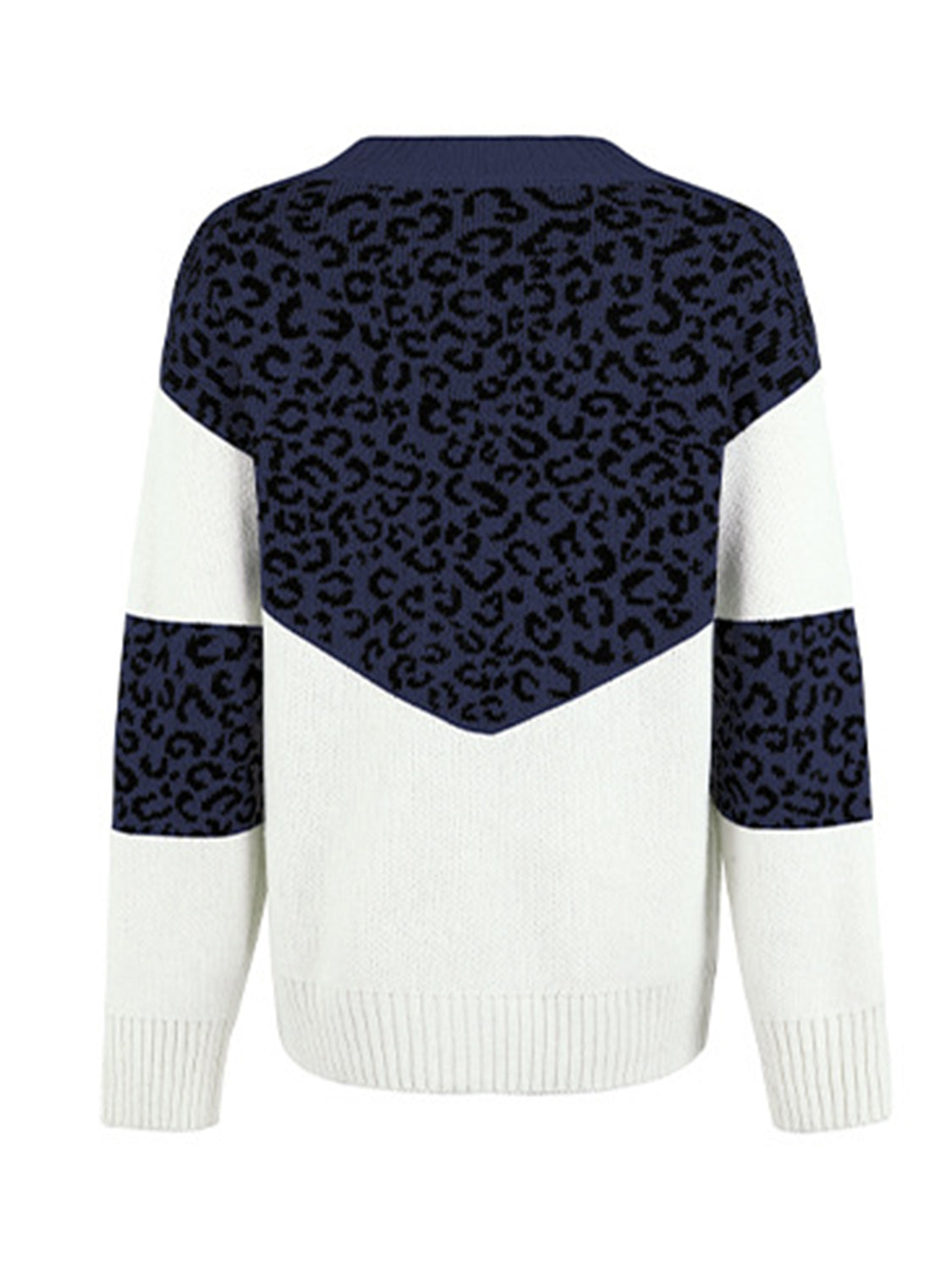 Leopard V-Neck Dropped Shoulder Sweater BLUE ZONE PLANET