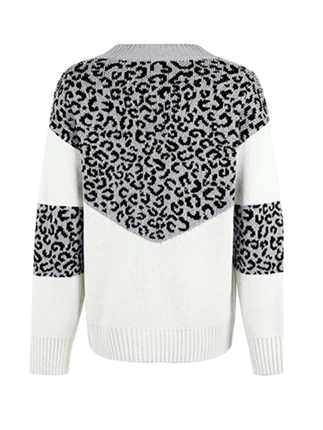 Leopard V-Neck Dropped Shoulder Sweater BLUE ZONE PLANET