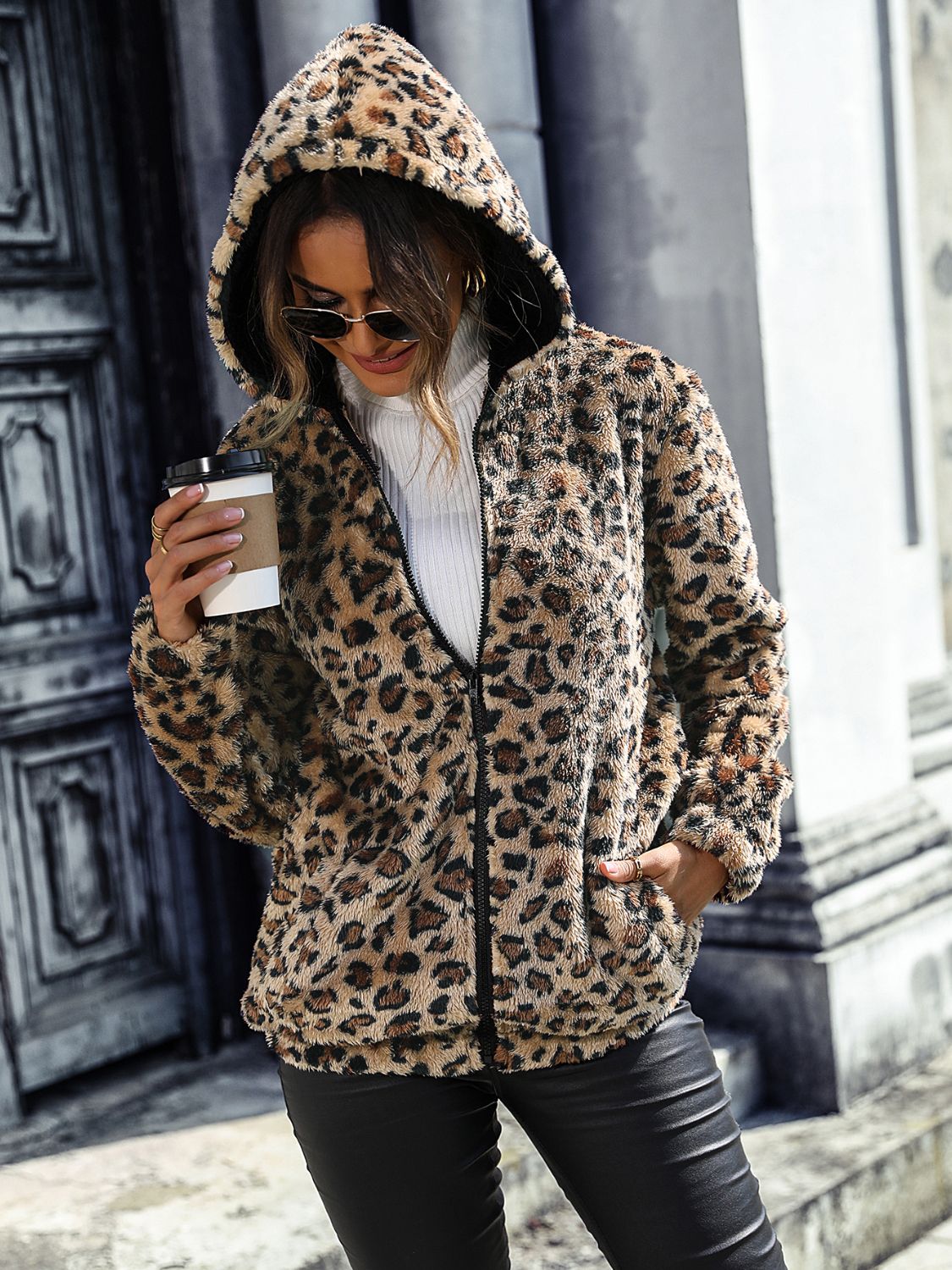 Leopard Zip-Up Hooded Jacket BLUE ZONE PLANET