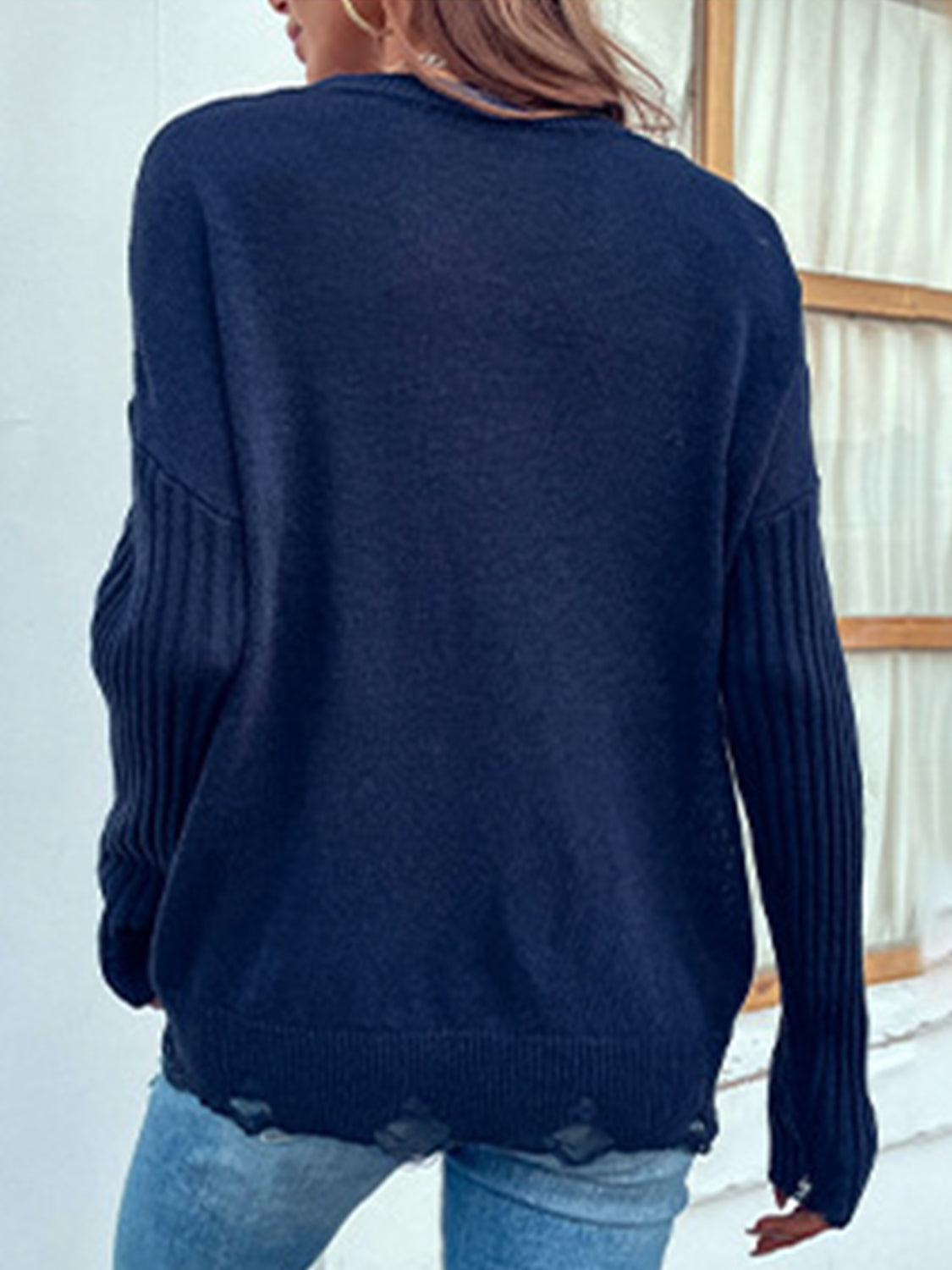 Lightning Graphic Distressed Sweater BLUE ZONE PLANET