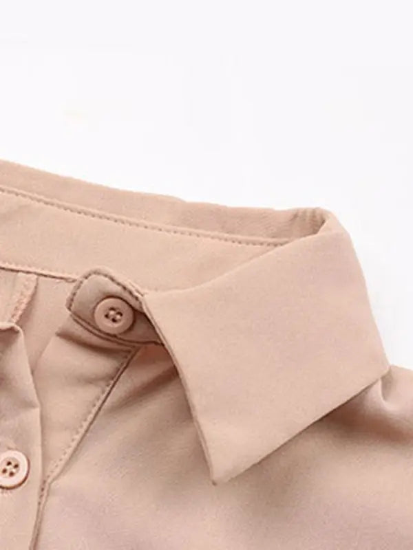 Lily's Lapel Collar Short Sleeve Solid Shirt Mini Dress kakaclo