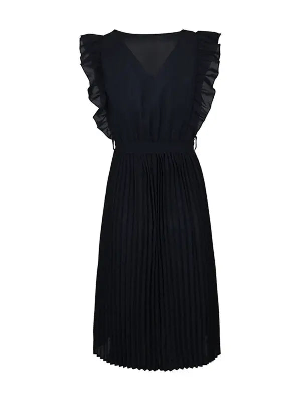 Lily's Solid Ruffle Pleated Sleeveless Knee-Length Dress BLUE ZONE PLANET