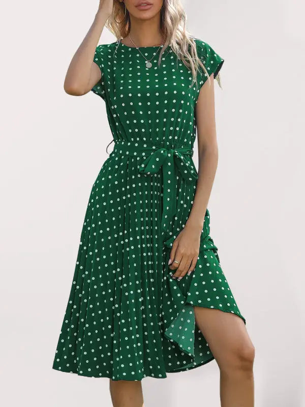 Lily's Woven Polka Dot Pleated Midi Dress kakaclo