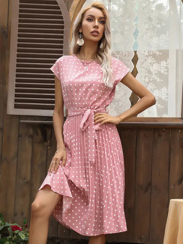 Lily's Woven Polka Dot Pleated Midi Dress kakaclo