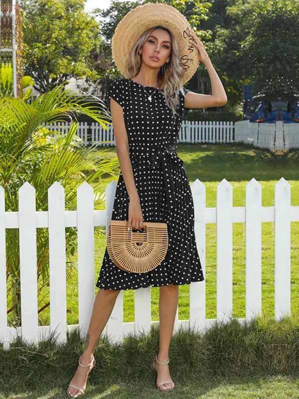 Lily's Woven Polka Dot Pleated Midi Dress kakaclo