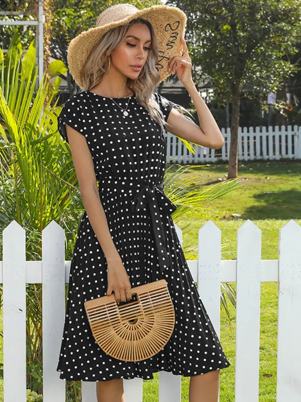 Lily's Woven Polka Dot Pleated Midi Dress kakaclo