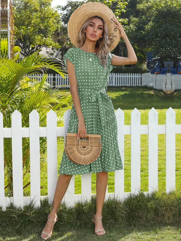 Lily's Woven Polka Dot Pleated Midi Dress kakaclo