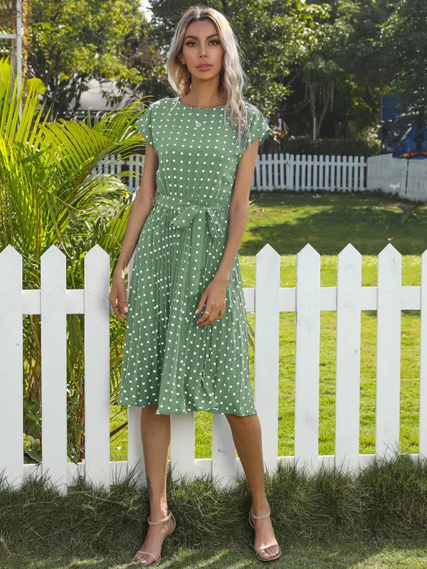 Lily's Woven Polka Dot Pleated Midi Dress kakaclo