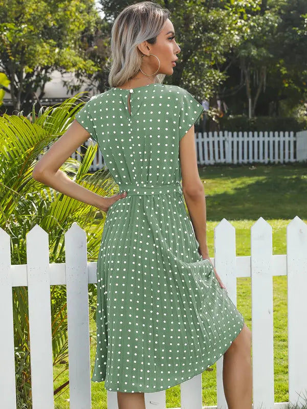 Lily's Woven Polka Dot Pleated Midi Dress kakaclo