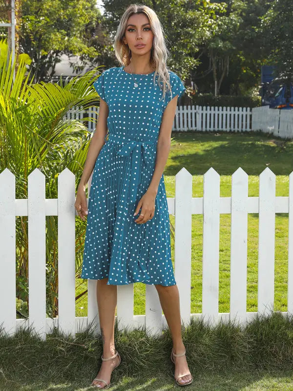 Lily's Woven Polka Dot Pleated Midi Dress kakaclo