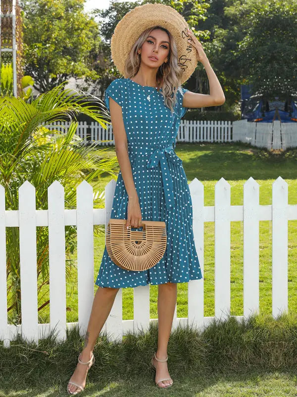 Lily's Woven Polka Dot Pleated Midi Dress kakaclo