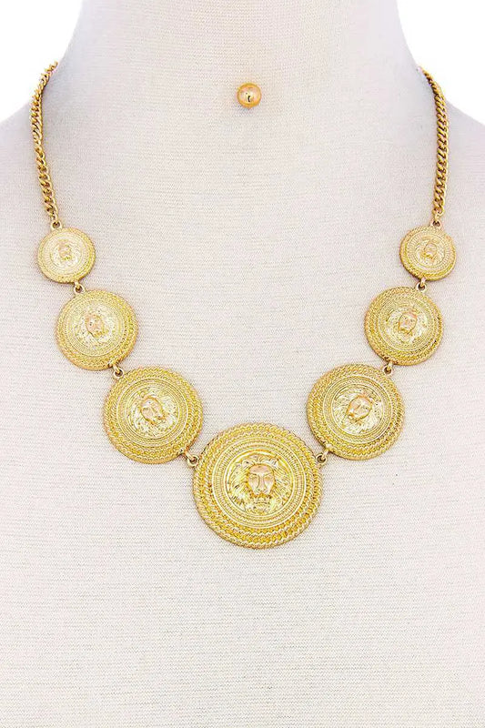 Lion Head Circle Linked Necklace Blue Zone Planet