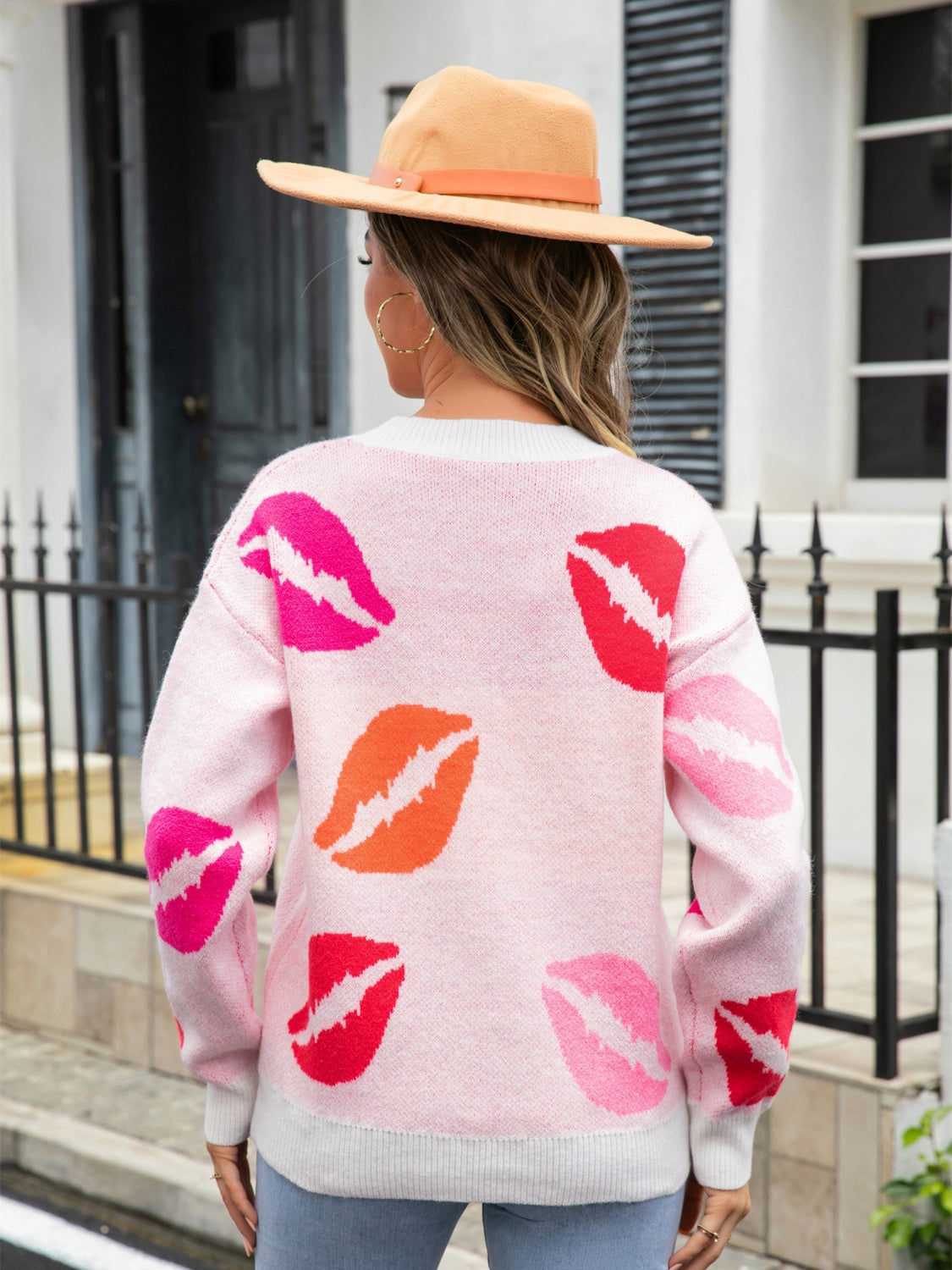Lip V-Neck Drop Shoulder Sweater BLUE ZONE PLANET
