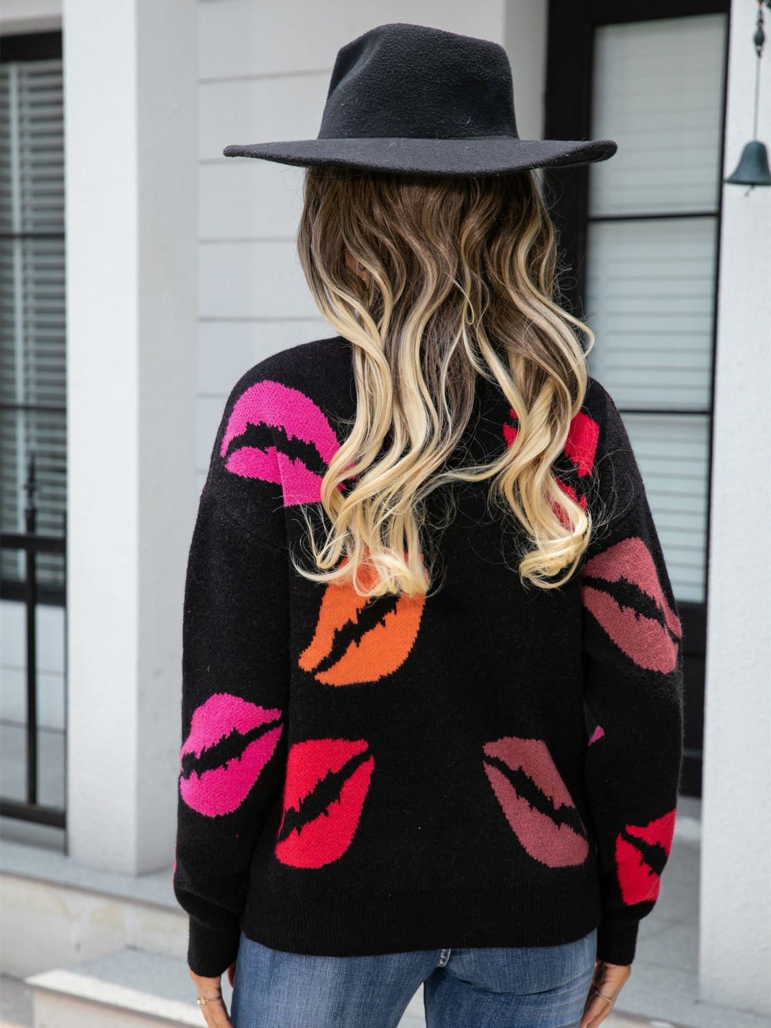 Lip V-Neck Drop Shoulder Sweater BLUE ZONE PLANET