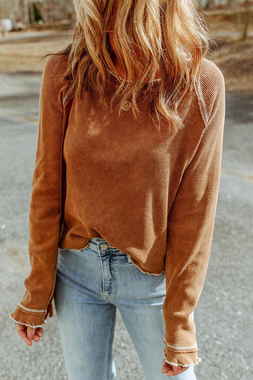 Long Raglan Sleeve Round Neck Top BLUE ZONE PLANET