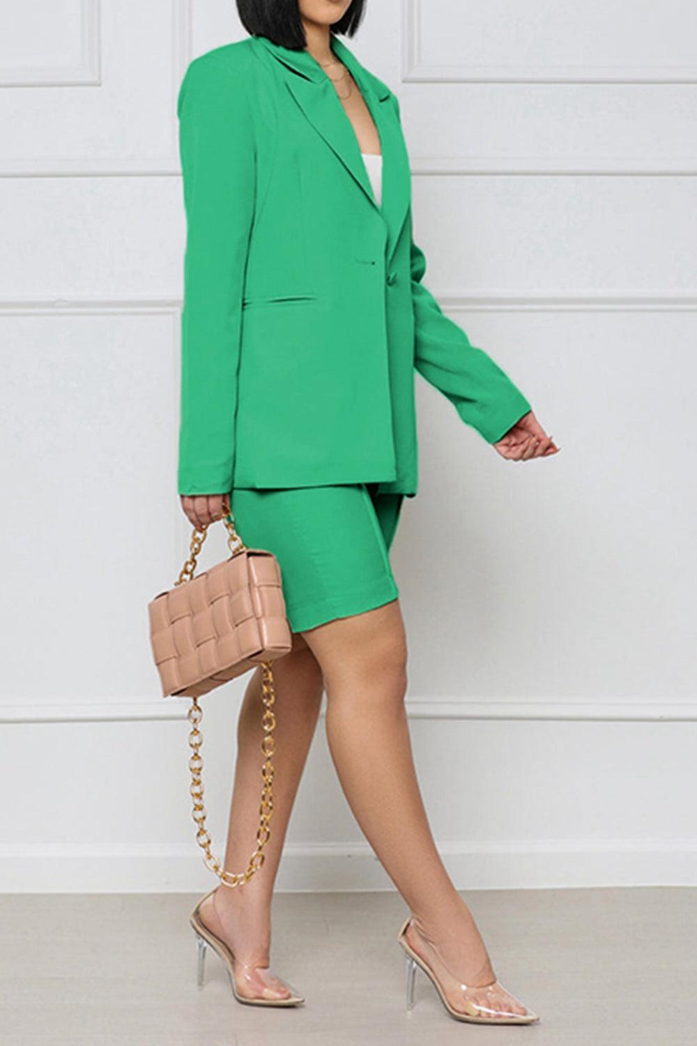 Long Sleeve Blazer and Shorts Set BLUE ZONE PLANET