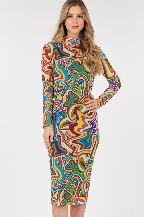 Long Sleeve Bodycon With Letter Print Blue Zone Planet