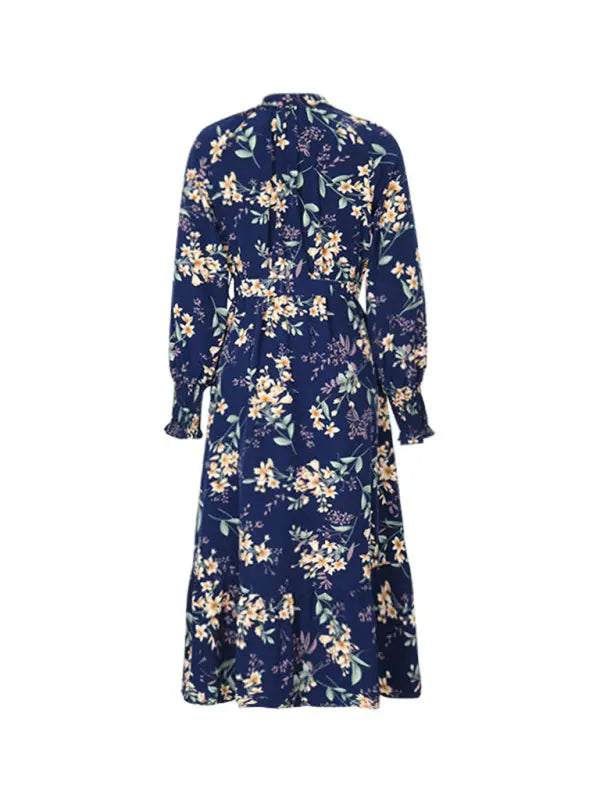 Long Sleeve Flower Print Dress BLUE ZONE PLANET