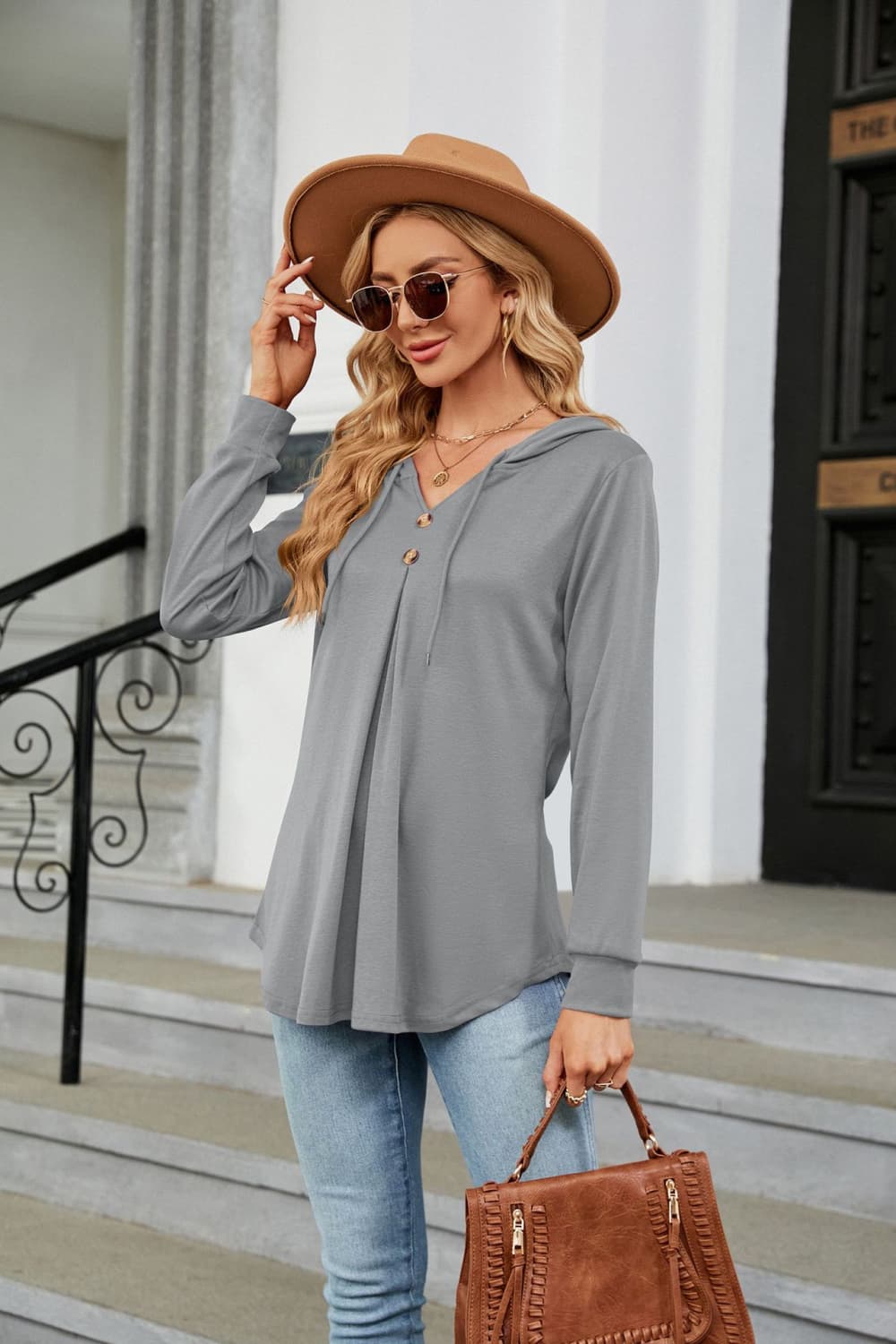 Long Sleeve Hooded Blouse BLUE ZONE PLANET