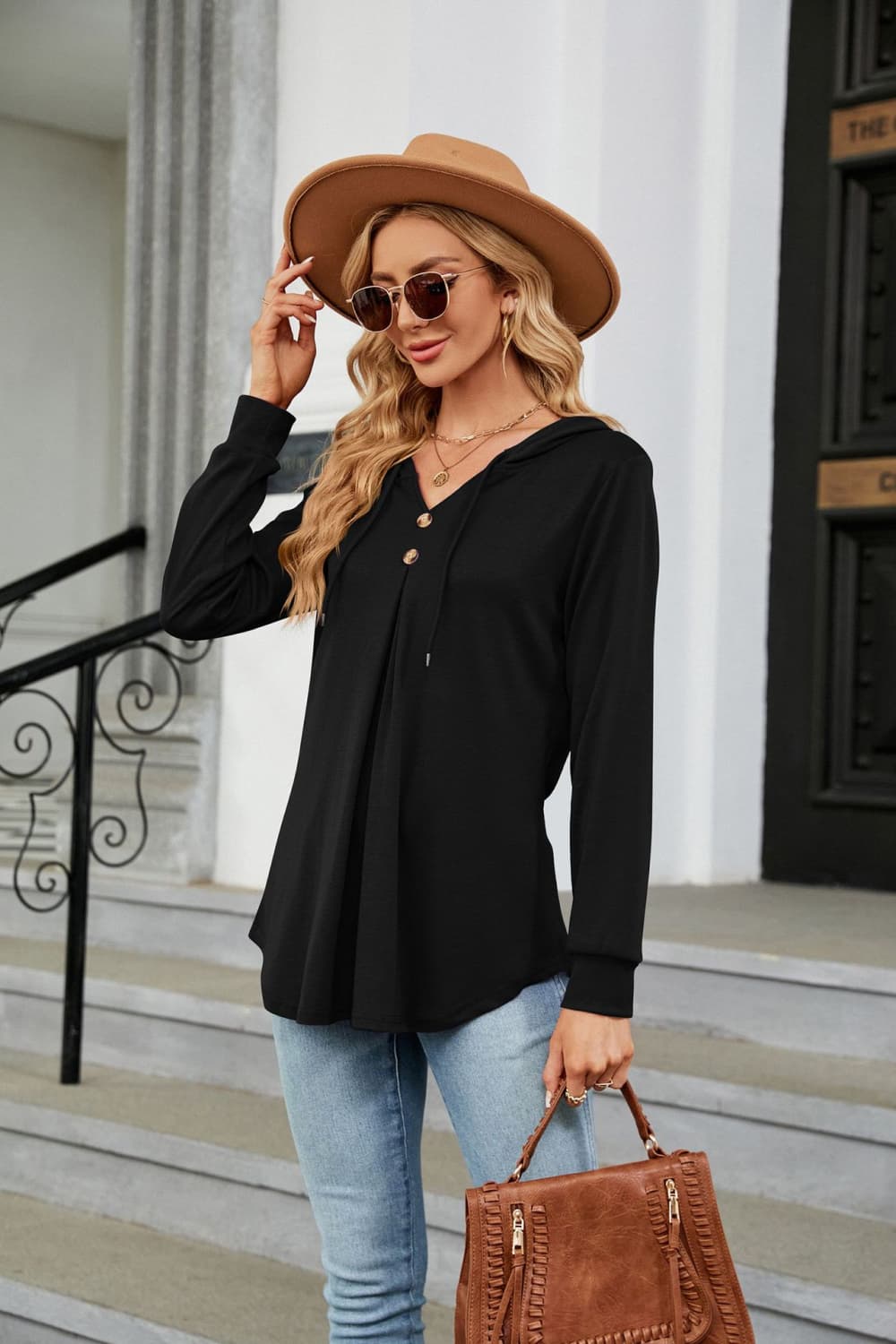 Long Sleeve Hooded Blouse BLUE ZONE PLANET