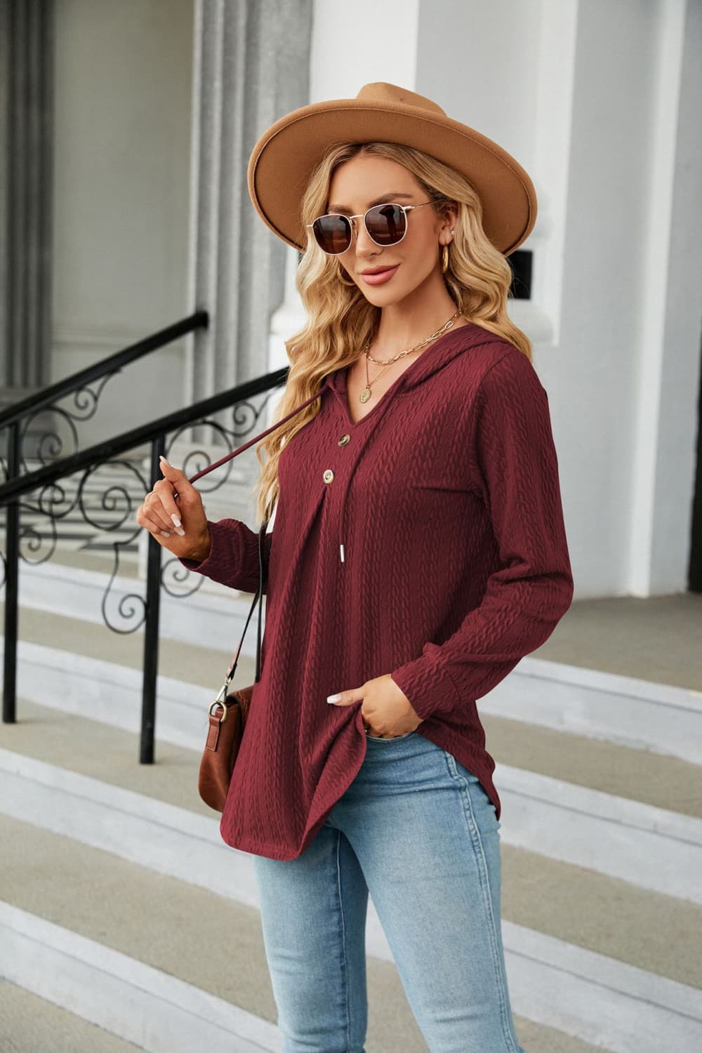 Long Sleeve Hooded Blouse BLUE ZONE PLANET