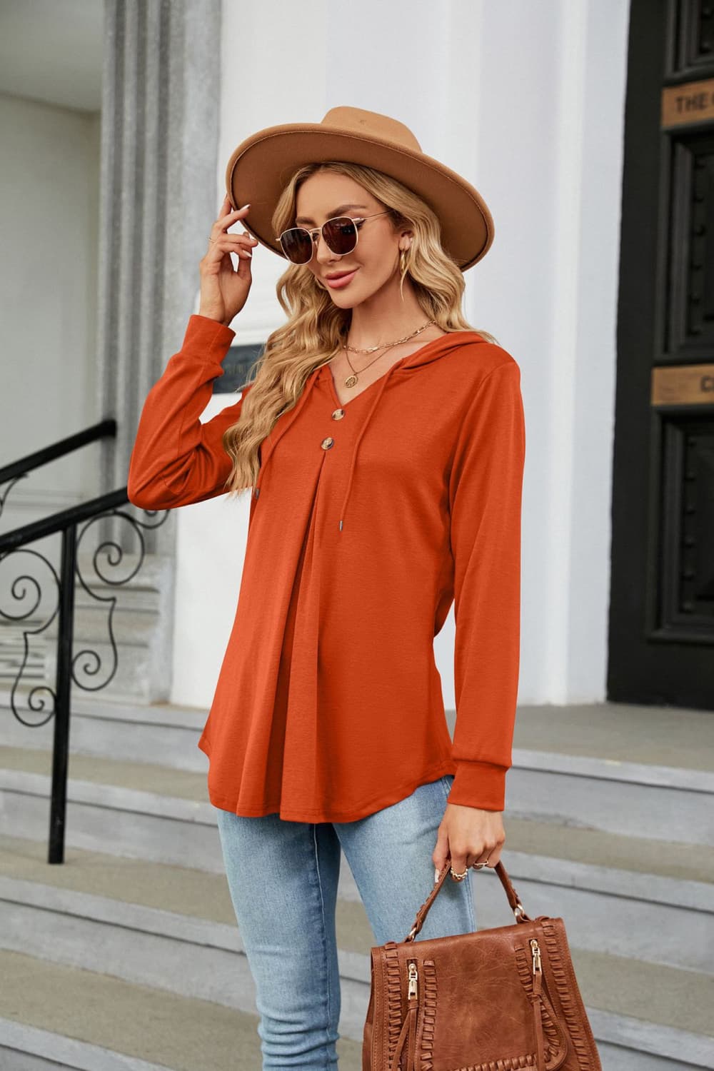 Long Sleeve Hooded Blouse BLUE ZONE PLANET