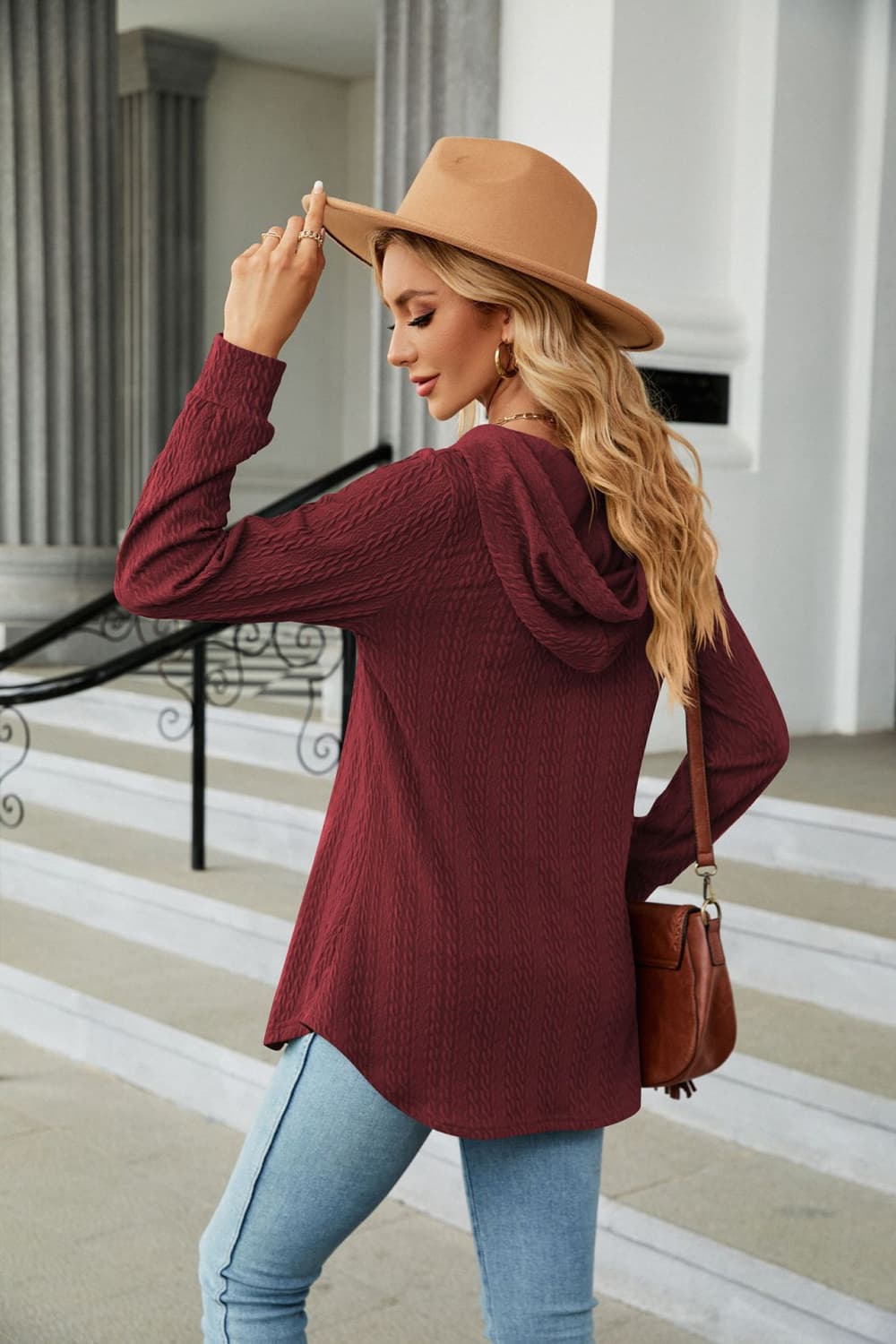 Long Sleeve Hooded Blouse BLUE ZONE PLANET