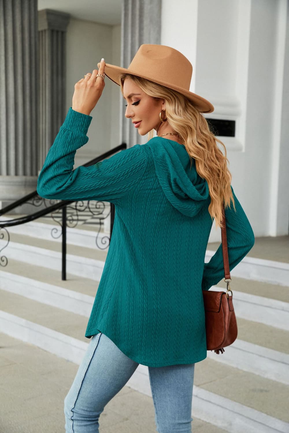 Long Sleeve Hooded Blouse BLUE ZONE PLANET