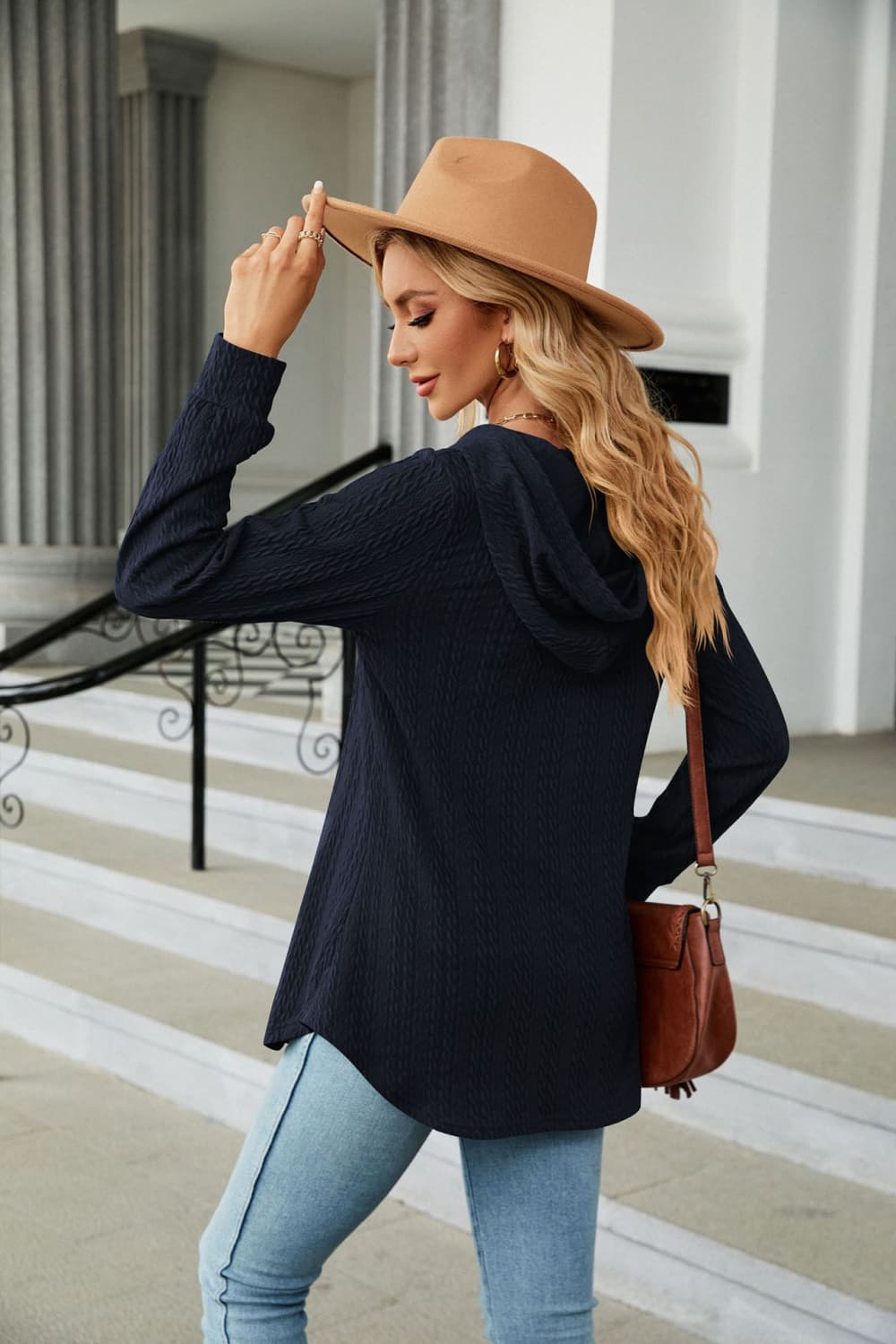 Long Sleeve Hooded Blouse BLUE ZONE PLANET