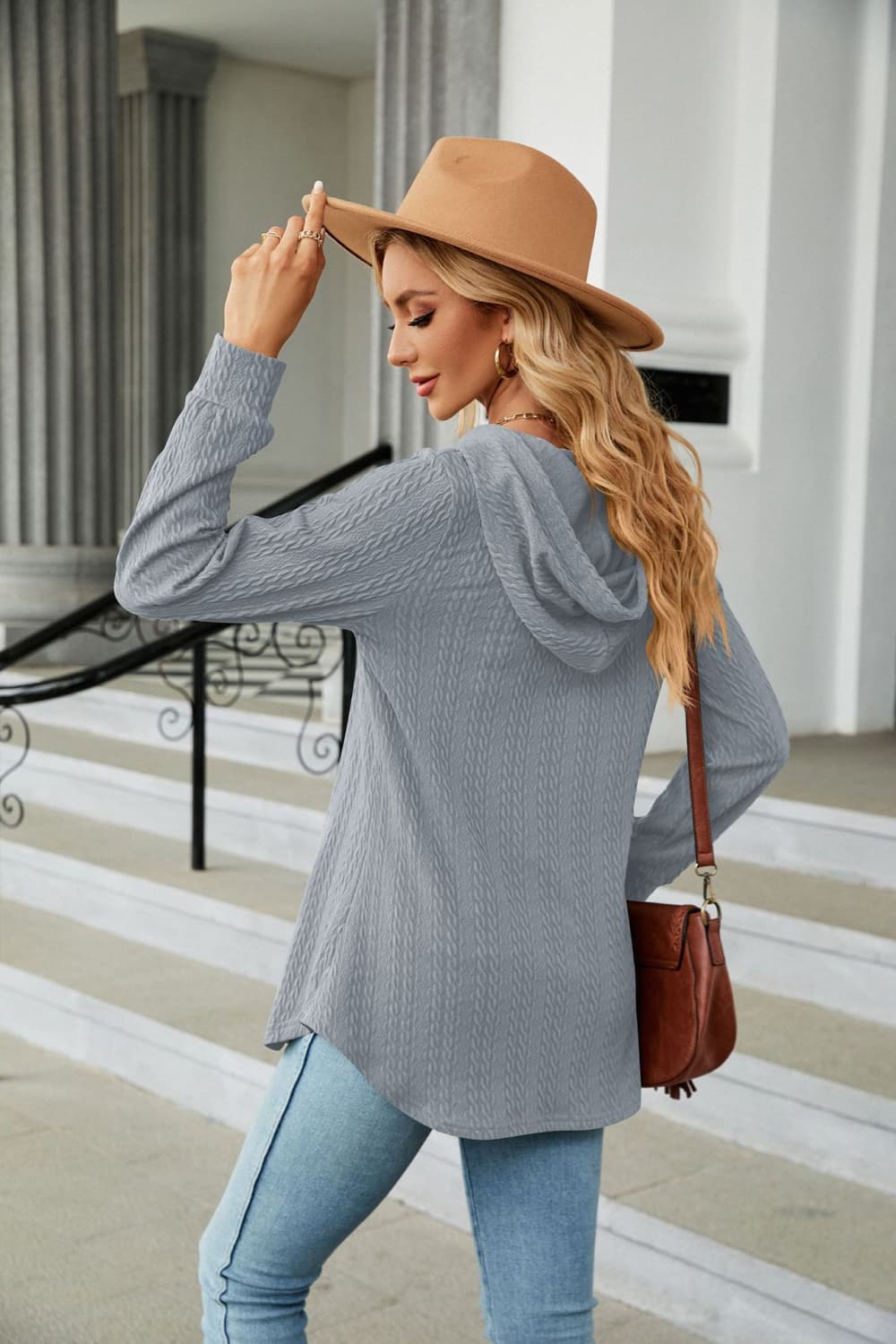 Long Sleeve Hooded Blouse BLUE ZONE PLANET
