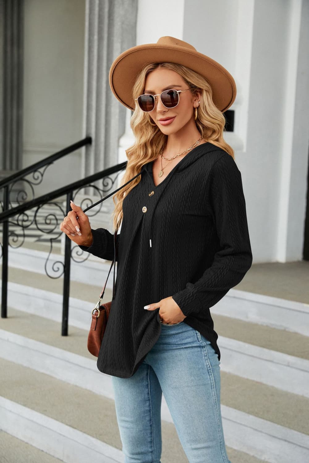 Long Sleeve Hooded Blouse BLUE ZONE PLANET