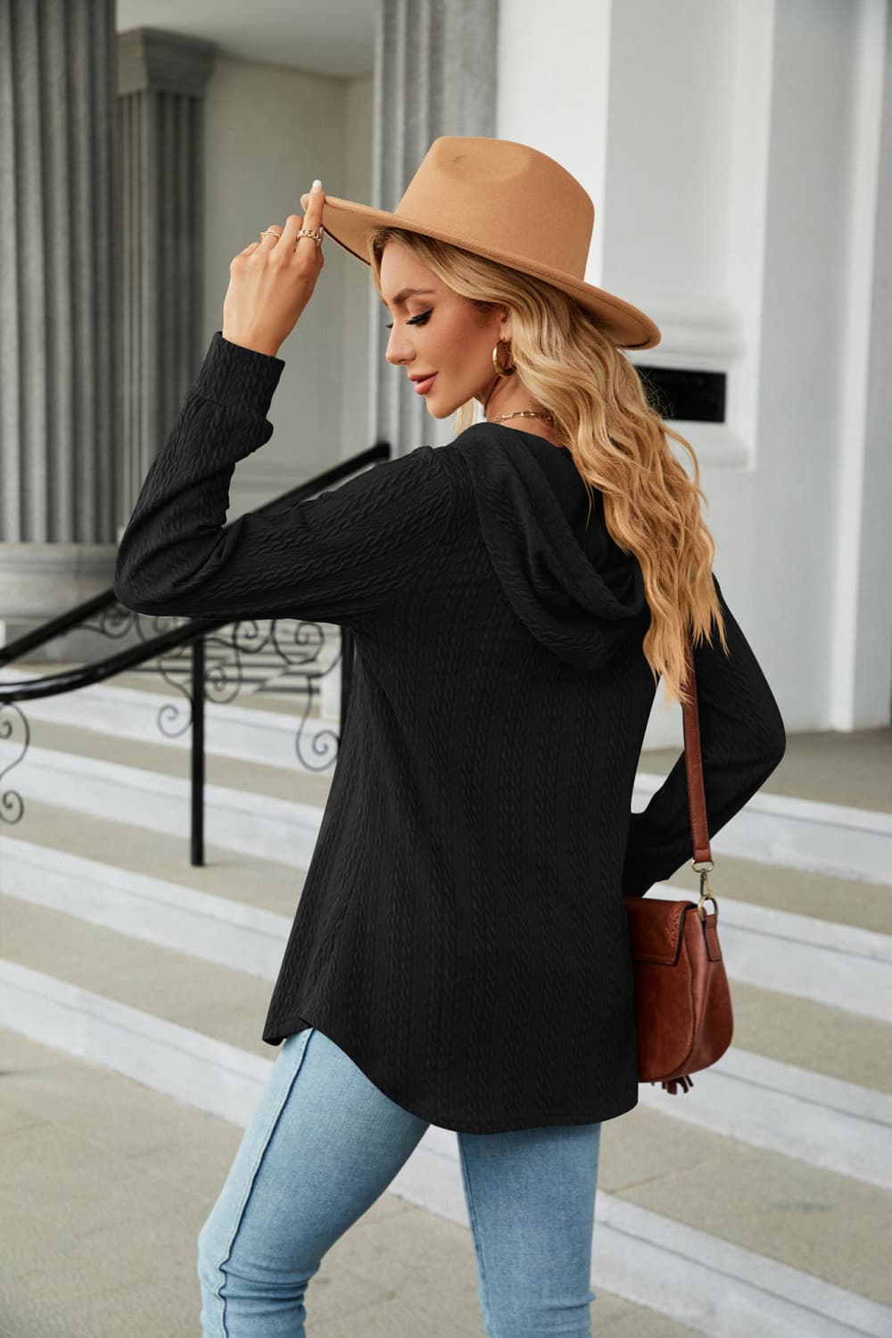 Long Sleeve Hooded Blouse BLUE ZONE PLANET