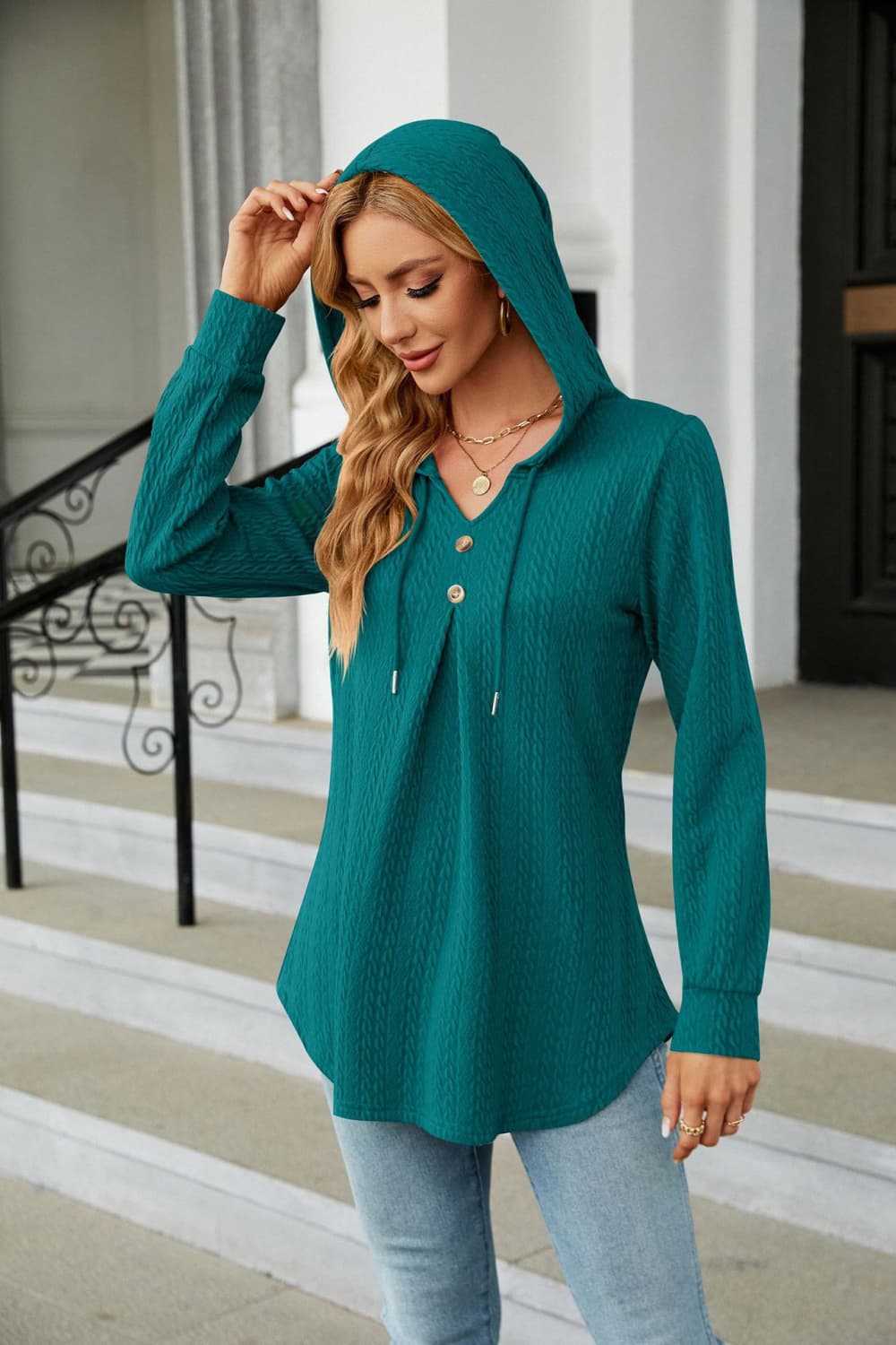 Long Sleeve Hooded Blouse BLUE ZONE PLANET