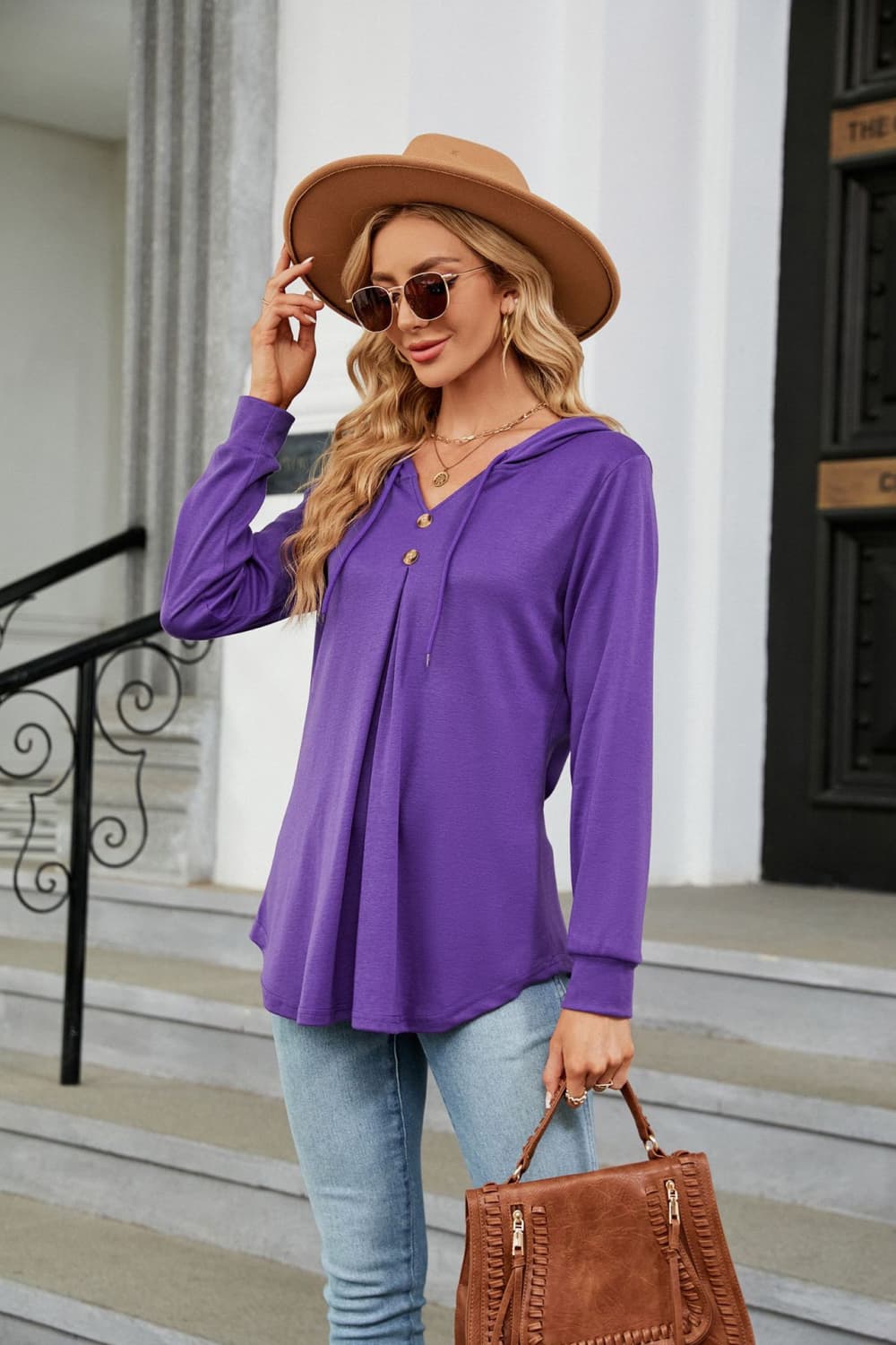 Long Sleeve Hooded Blouse BLUE ZONE PLANET
